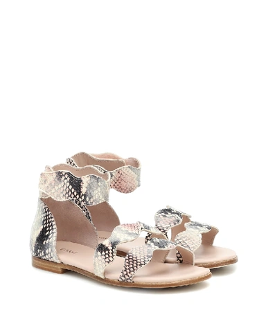 Shop Chloé Snake-effect Leather Sandals In Beige