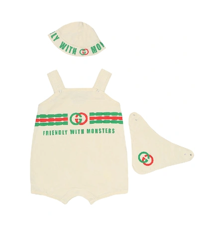 Shop Gucci Baby Cotton Playsuit, Hat And Bib Set In White