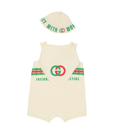 Shop Gucci Baby Cotton Playsuit, Hat And Bib Set In White