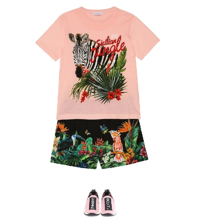Shop Dolce & Gabbana Printed Cotton-jersey T-shirt In Pink