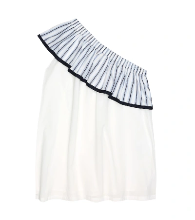 Shop Chloé Striped One-shoulder Cotton Dress In White