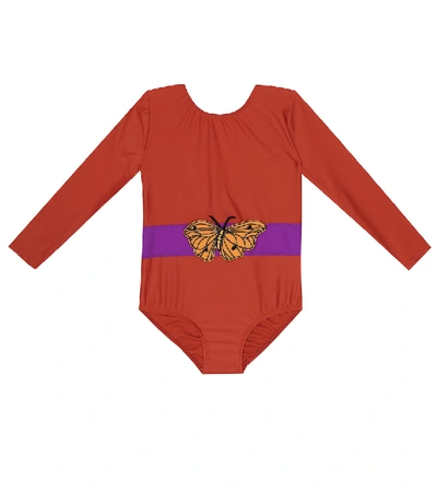 Shop Mini Rodini Butterfly Uv Swimsuit In Red