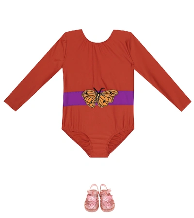 Shop Mini Rodini Butterfly Uv Swimsuit In Red