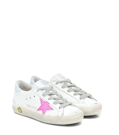 Shop Golden Goose Super-star Leather Sneakers In White Lea-azu-pink Glitt Star
