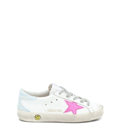 Shop Golden Goose Super-star Leather Sneakers In White Lea-azu-pink Glitt Star