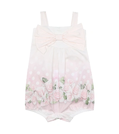 Shop Monnalisa Baby Printed Cotton Playsuit In White