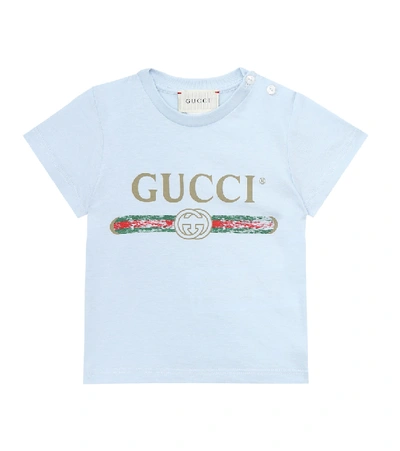 Shop Gucci Baby Logo Cotton T-shirt In Blue