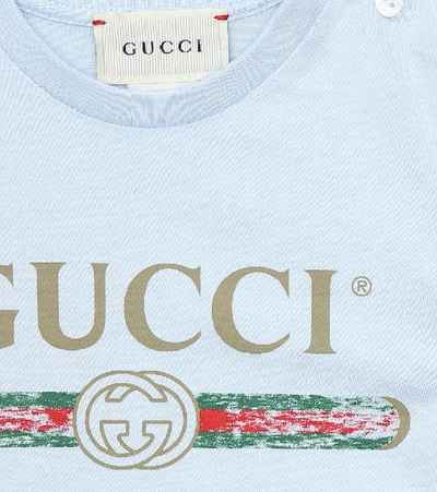 Shop Gucci Baby Logo Cotton T-shirt In Blue