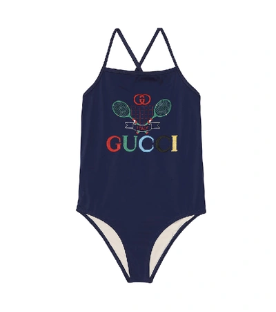 Shop Gucci Tennis Swimsuit In Blue