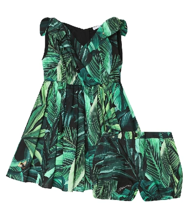Shop Dolce & Gabbana Printed Cotton Dress And Bloomers Set In Green