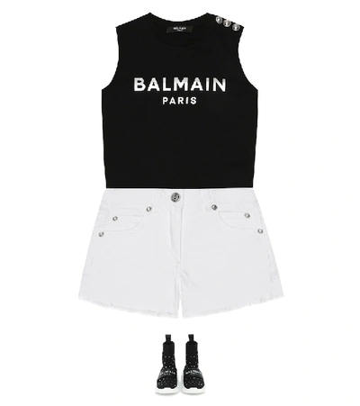 Shop Balmain Logo Cotton Tank Top In Black