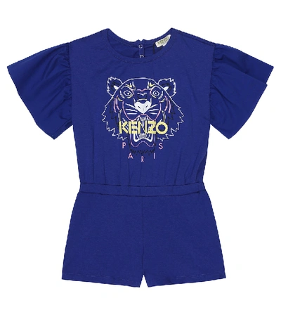 Shop Kenzo Logo Stretch-cotton Playsuit In Blue