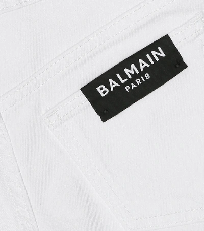 Shop Balmain Stretch-cotton Denim Shorts In White