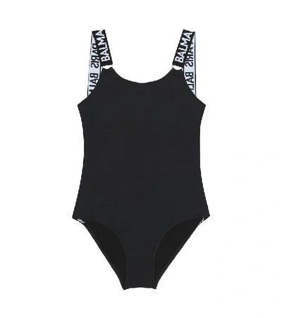 Shop Balmain Logo Swimsuit In Black