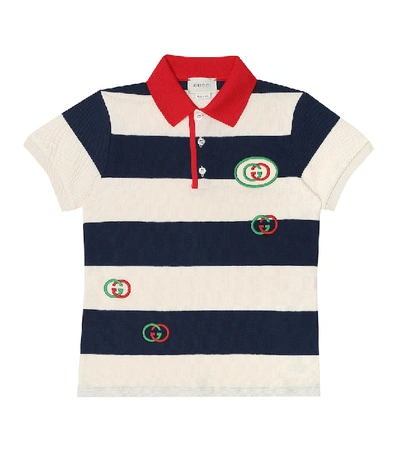 Shop Gucci Logo Striped Cotton Polo Shirt In Multicoloured