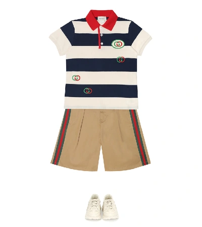 Shop Gucci Logo Striped Cotton Polo Shirt In Multicoloured