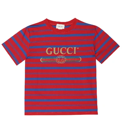 Shop Gucci Logo Striped Cotton T-shirt In Red