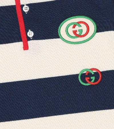 Shop Gucci Logo Striped Cotton Polo Shirt In Multicoloured