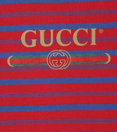 Shop Gucci Logo Striped Cotton T-shirt In Red