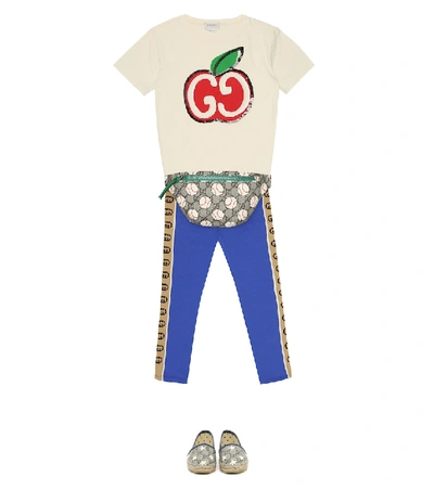 Shop Gucci Sequined Cotton T-shirt In Neutrals