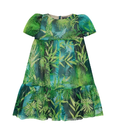 Shop Versace Printed Silk Dress In Green