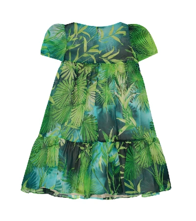 Shop Versace Printed Silk Dress In Green