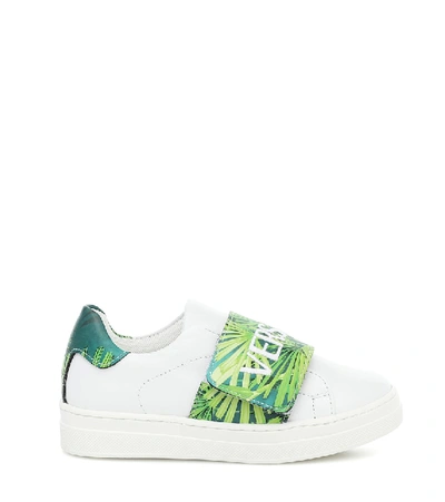 Shop Versace Printed Leather Sneakers In White