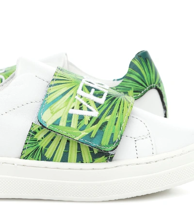 Shop Versace Printed Leather Sneakers In White