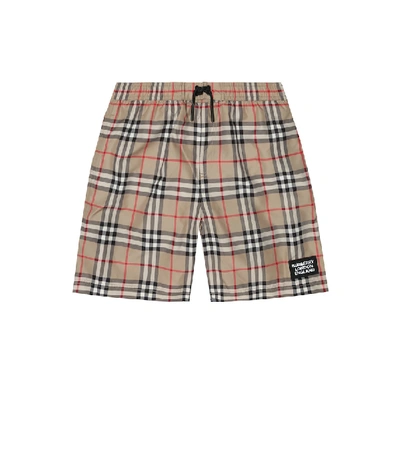 Shop Burberry Vintage Check Swim Trunks In Beige