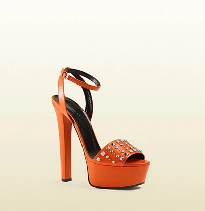 Gucci Studded Leather Platform Sandal In Neon