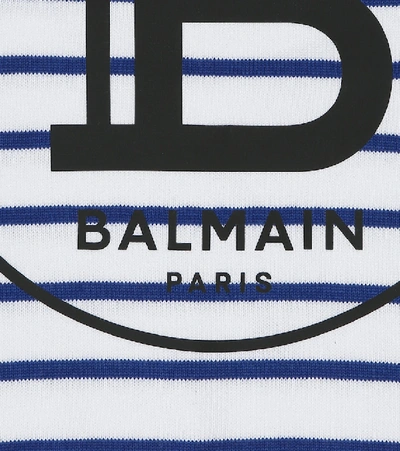 Shop Balmain Logo Striped Cotton Sweater In White