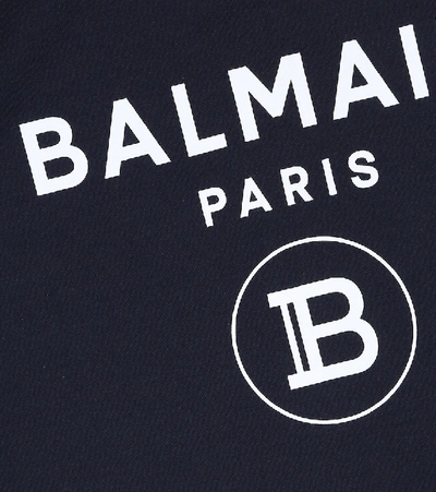 Shop Balmain Sequined Logo Cotton Dress In Blue