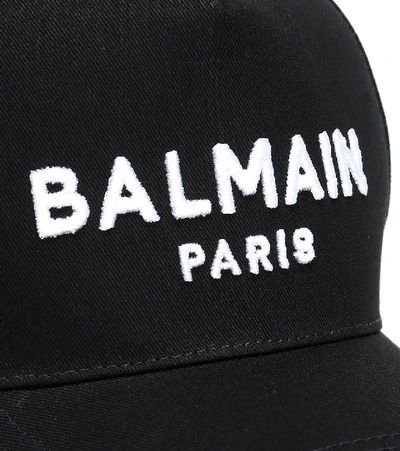 Shop Balmain Logo Cotton Baseball Cap In Black