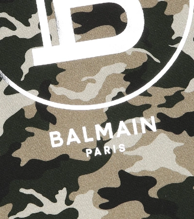 Shop Balmain Logo Camouflage Cotton Sweatshirt In Beige