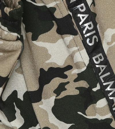 Shop Balmain Camouflage Cotton Trackpants In Beige