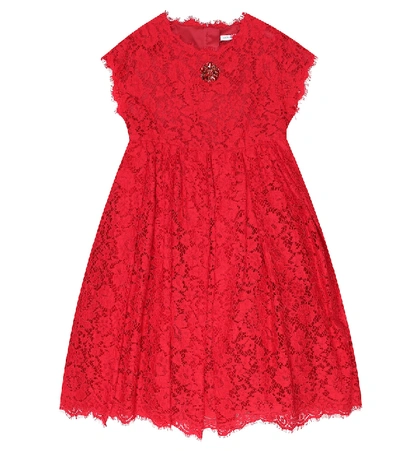 Shop Dolce & Gabbana Embellished Lace Dress In Red