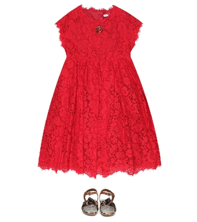 Shop Dolce & Gabbana Embellished Lace Dress In Red