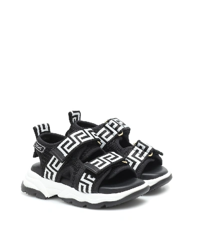 Shop Versace Logo Sandals In Black