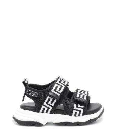 Shop Versace Logo Sandals In Black