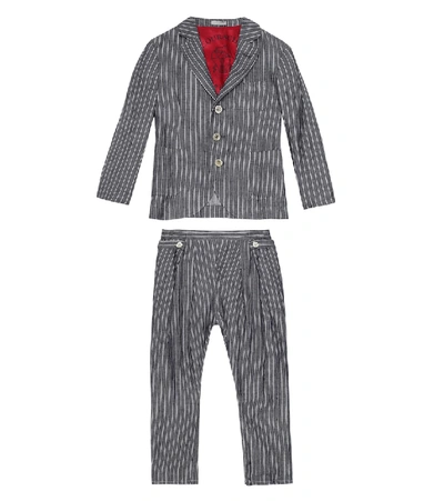 Shop Brunello Cucinelli Pinstripe Linen Suit In Blue