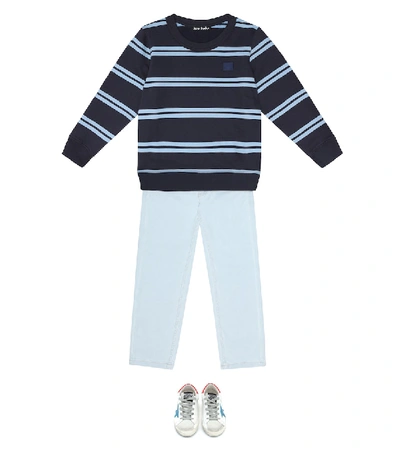 Shop Acne Studios Mini Face Striped Cotton Sweatshirt In Blue