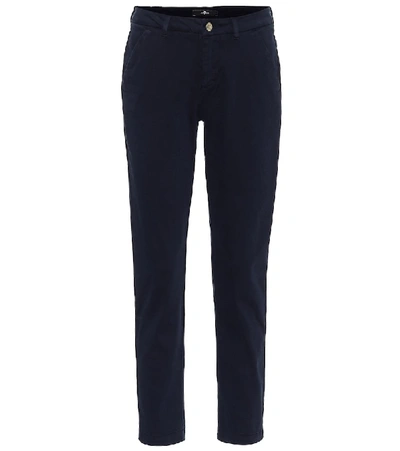 Shop 7 For All Mankind Mid-rise Stretch-cotton Slim Chinos In Blue