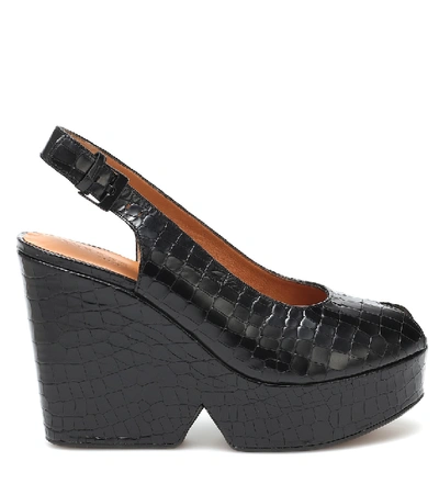 Shop Clergerie Dylan Croc-effect Leather Platform Sandals In Black