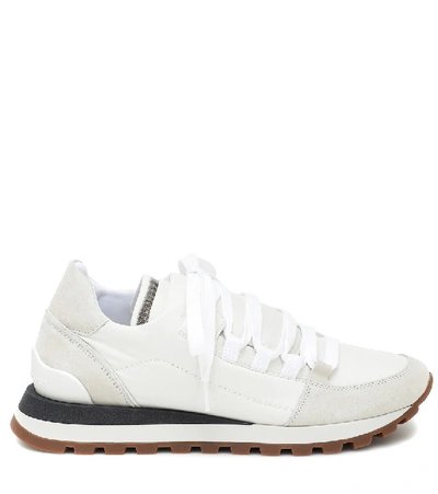 Shop Brunello Cucinelli Embellished Leather Sneakers In White