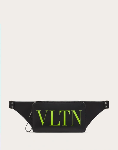 Shop Valentino Garavani Uomo Vltn Leather Belt Bag In Black/neon Yellow