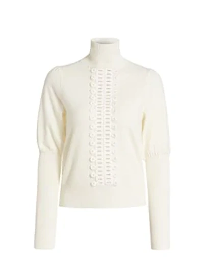 Shop See By Chloé Lace Trim Knit Turtleneck In Confident White