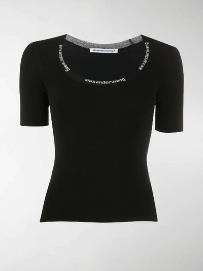 Shop Alexander Wang T Logo Embroidered Scoop Neck Top In Black
