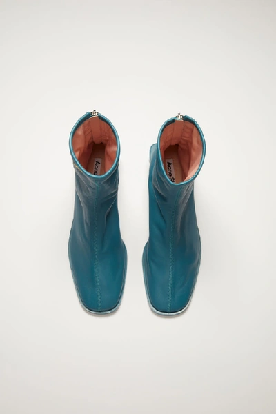 Shop Acne Studios Branded Leather Boots Teal Blue/teal Blue