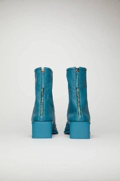Shop Acne Studios Branded Leather Boots Teal Blue/teal Blue