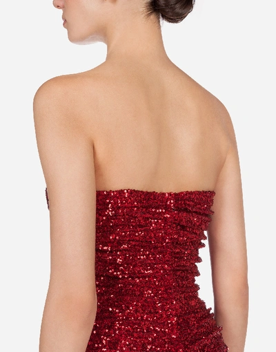 Shop Dolce & Gabbana Long Dress Draped In Sequins In Red